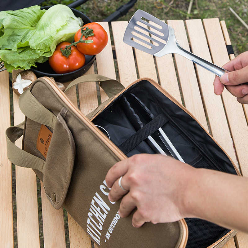 Camping Cooking Set With Bag - 8 個キャンプキッチン調理器具セットポータブルバッグアウトドア旅行用品収納バッグステンレス鋼調理セットバーベキューピクニック用