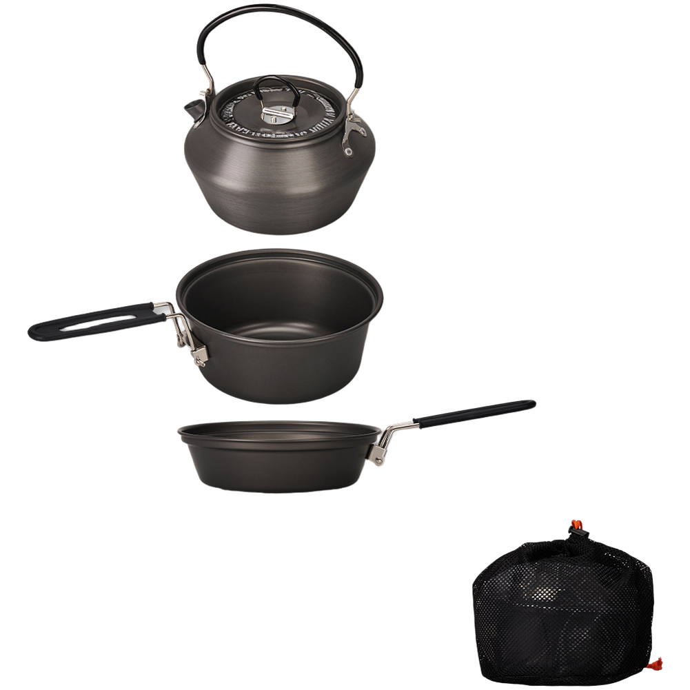 Camping Cooking Sets - 軽量アルミ合金キャンプ調理器具セット 3 ピースポットパンケトル用屋外調理ハイキングバックパッキングギアパーツ
