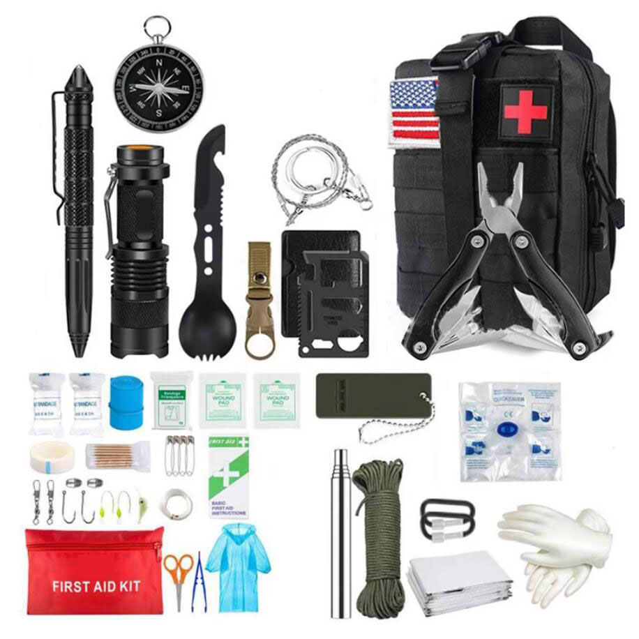 Camping Cooking Set With Bag - キャンプやハイキング用の応急処置キット,アウトドアギア,緊急キット,サバイバルキット,フルセットサバイバルバッグ,ナイフ,モラル