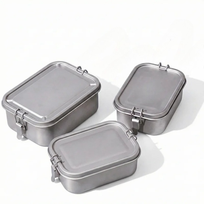 Mess Kit Titanium - ステンレス製ランチボックス 蓋付き 漏れ防止 軽量食品容器 アウトドア キャンプ