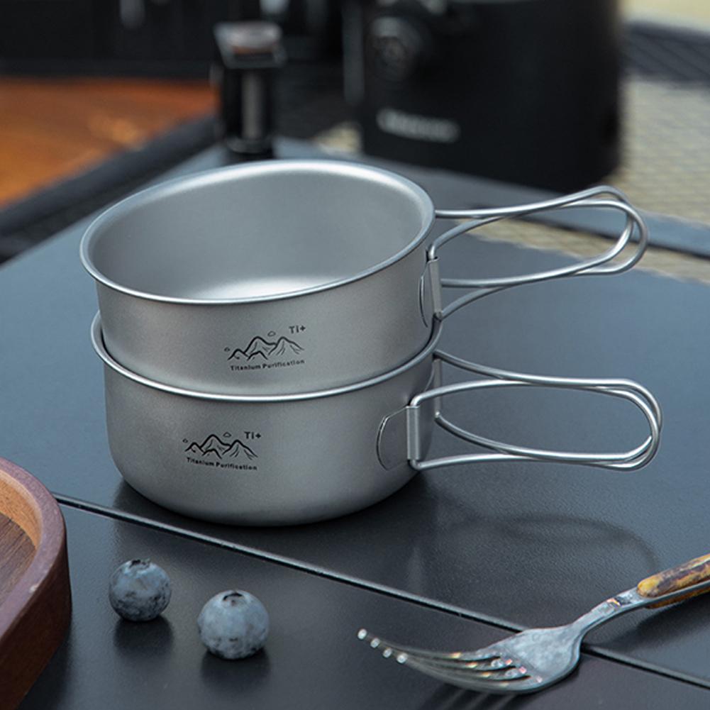 Camping Cooking Noodles - 超軽量チタンキャンプポット折りたたみ式ポータブルピクニックキャンプインスタントラーメンボウルアウトドアキャンプ調理用品