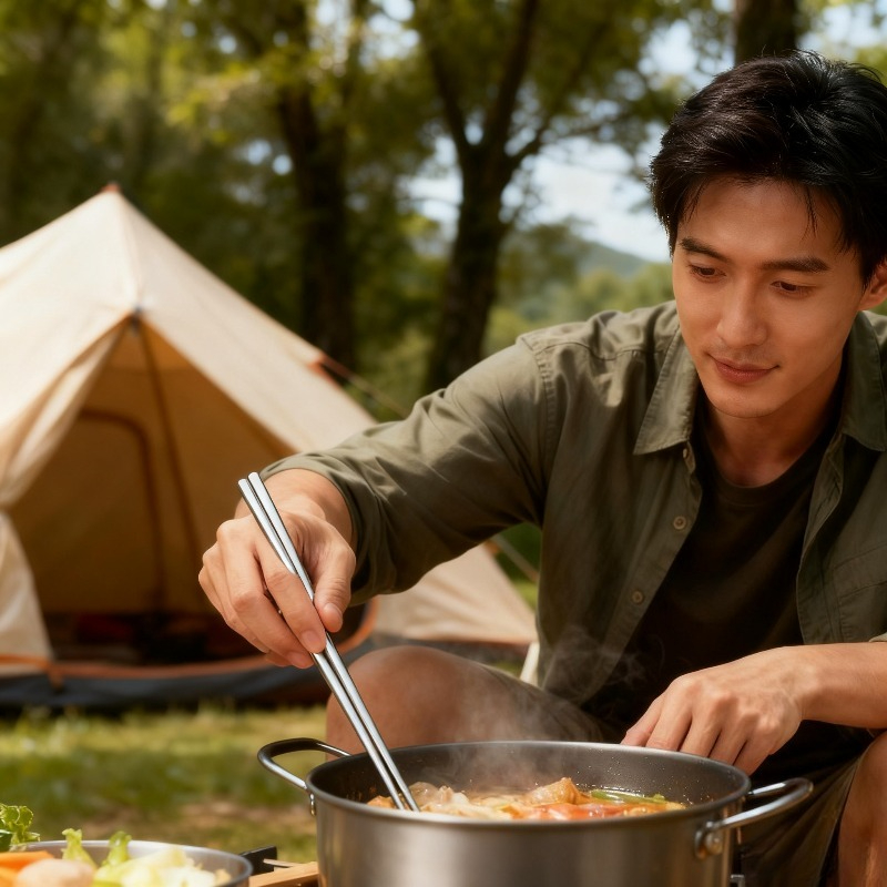 Camping Cooking Noodles - 耐久性のあるポータブルチタン箸 23.5cm 家庭旅行や毎日の食事用 キャンプ調理用品 寿司麺ご飯