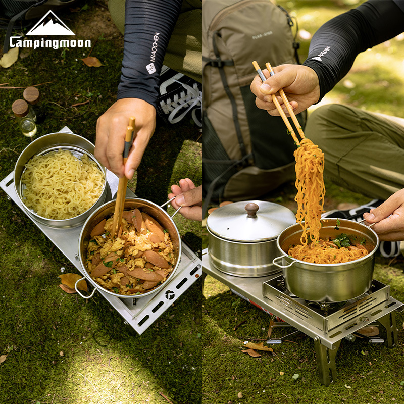 Camping Cooking Noodles - CAMPINGMOON S371 セラポット スチーマー付き 二役蒸し器＆調理器具 304ステンレス鋼製