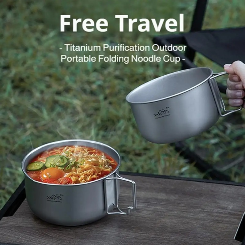 Camping Cooking Noodles - 超軽量チタンキャンプポット折りたたみ式ポータブルピクニックキャンプインスタントラーメンボウルアウトドアキャンプ調理用品