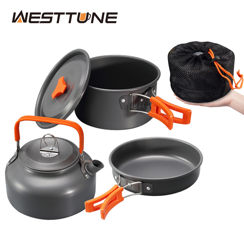 Camping Cooking Set With Kettle - WESTTUNE キャンプ調理器具キット アルミ アウトドア ポータブル クッキングセット