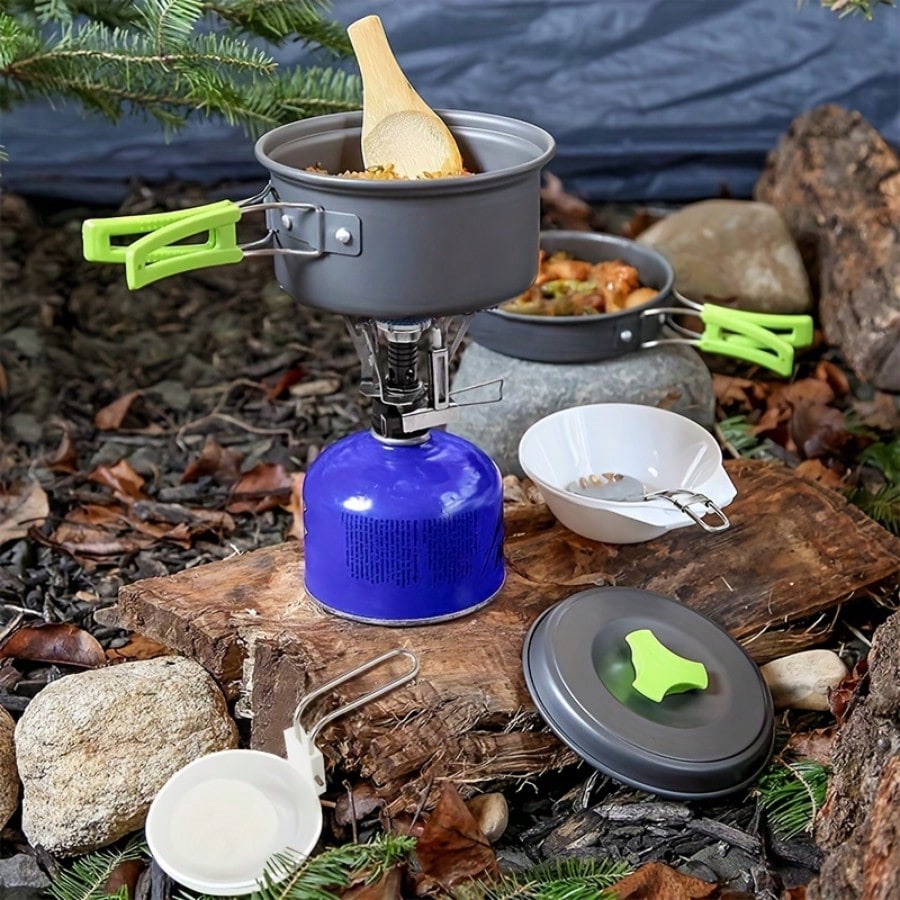 Camping Cooking Sets - キャンプ用調理セット：収納バッグ付きポータブル食器鍋＆アウトドアキャンプアクセサリー - バックパッキングギアに最適！