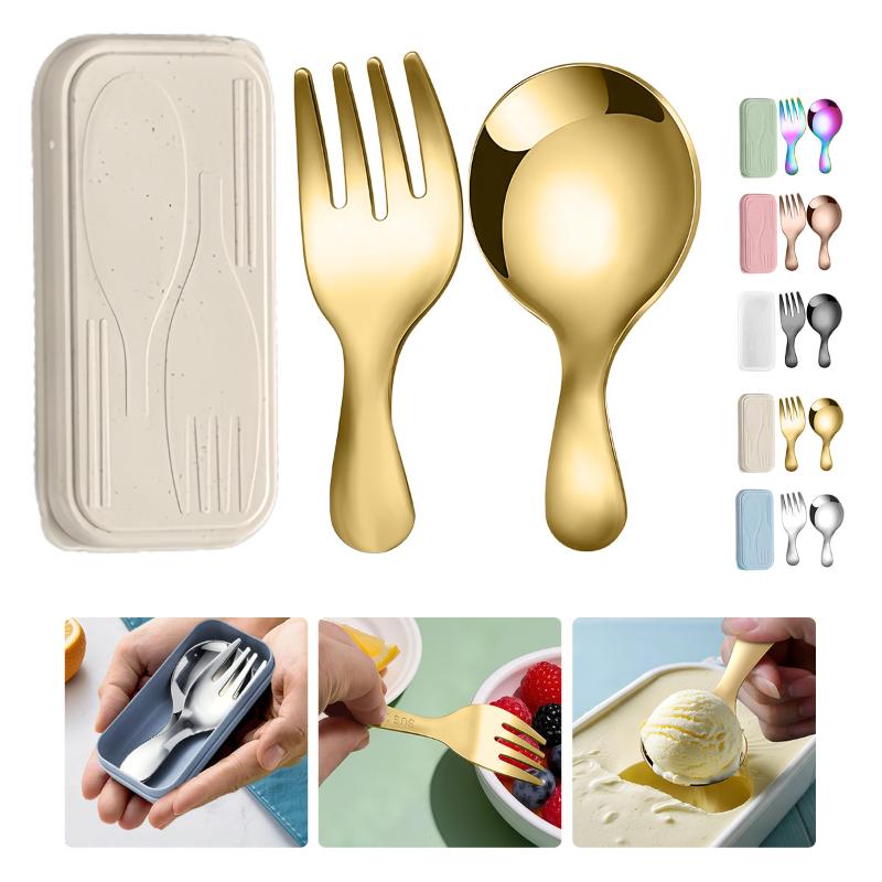 Camping Cooking Sets - ステンレス鋼食器セットスプーンフォーク 2Pc ポータブルボックス付きアウトドアキャンプカトラリーランチハイキングキャンプ調理旅行食器
