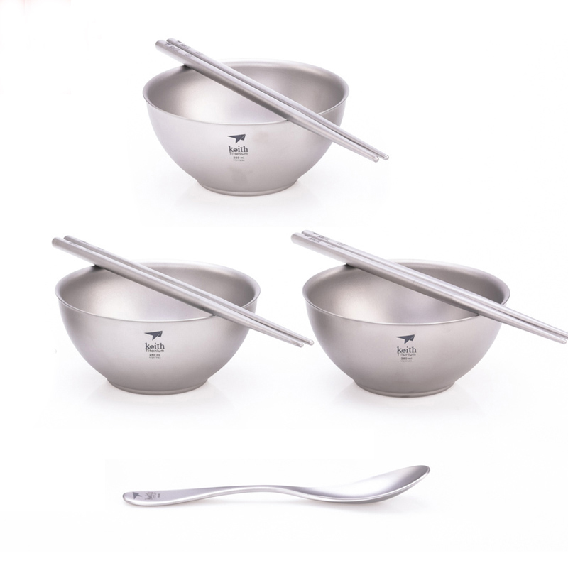 Camping Cooking Noodles - キースクッキングセット、チタンボウル箸スプーンホームキット、キャンプ旅行ハイキング食器、ヌードルコンテナボウル、ギフトボックス