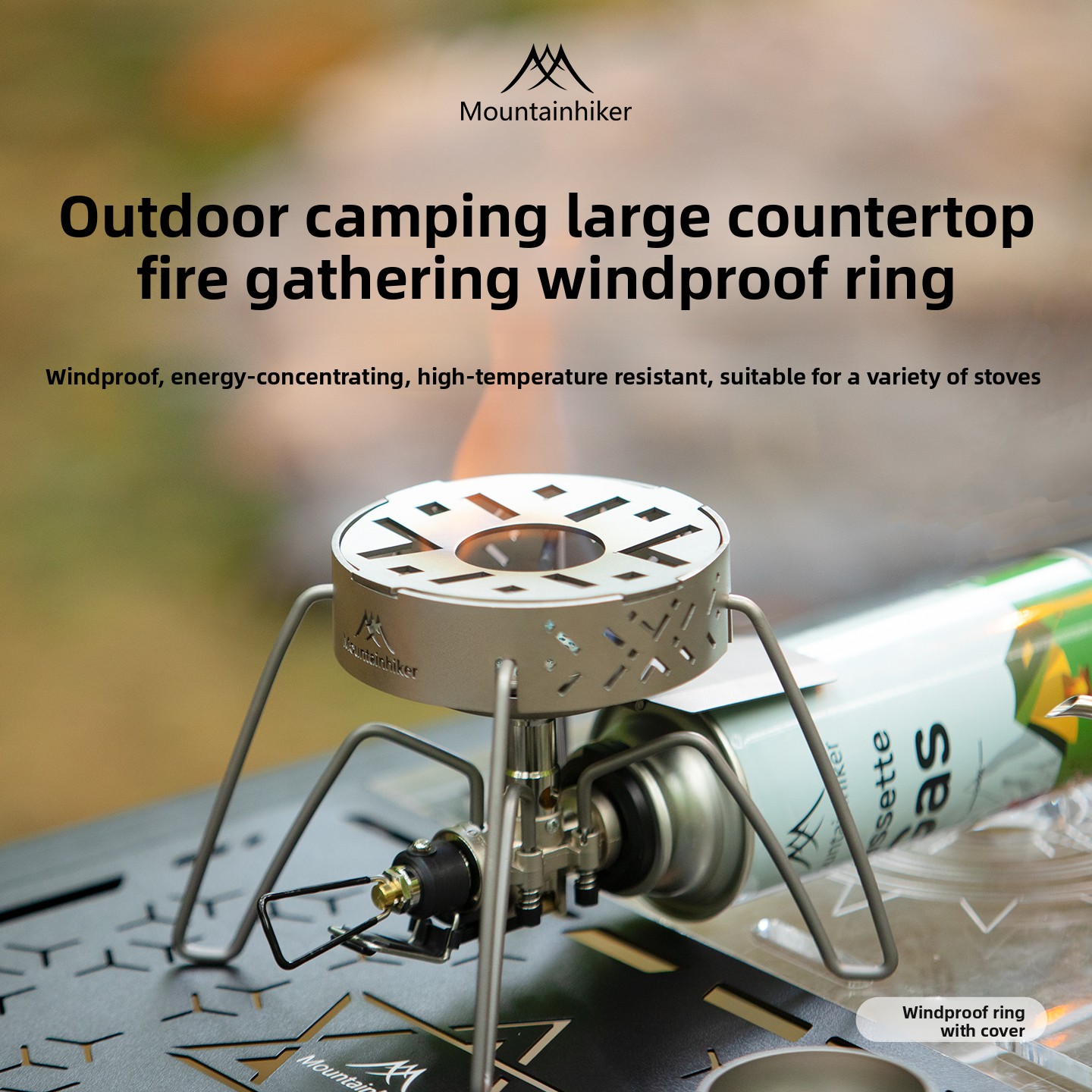 Camping Cooking Ring - MOUNTAINHIKER 風防リング 蓋付き ステンレス製 風防熱収集フード アウトドア