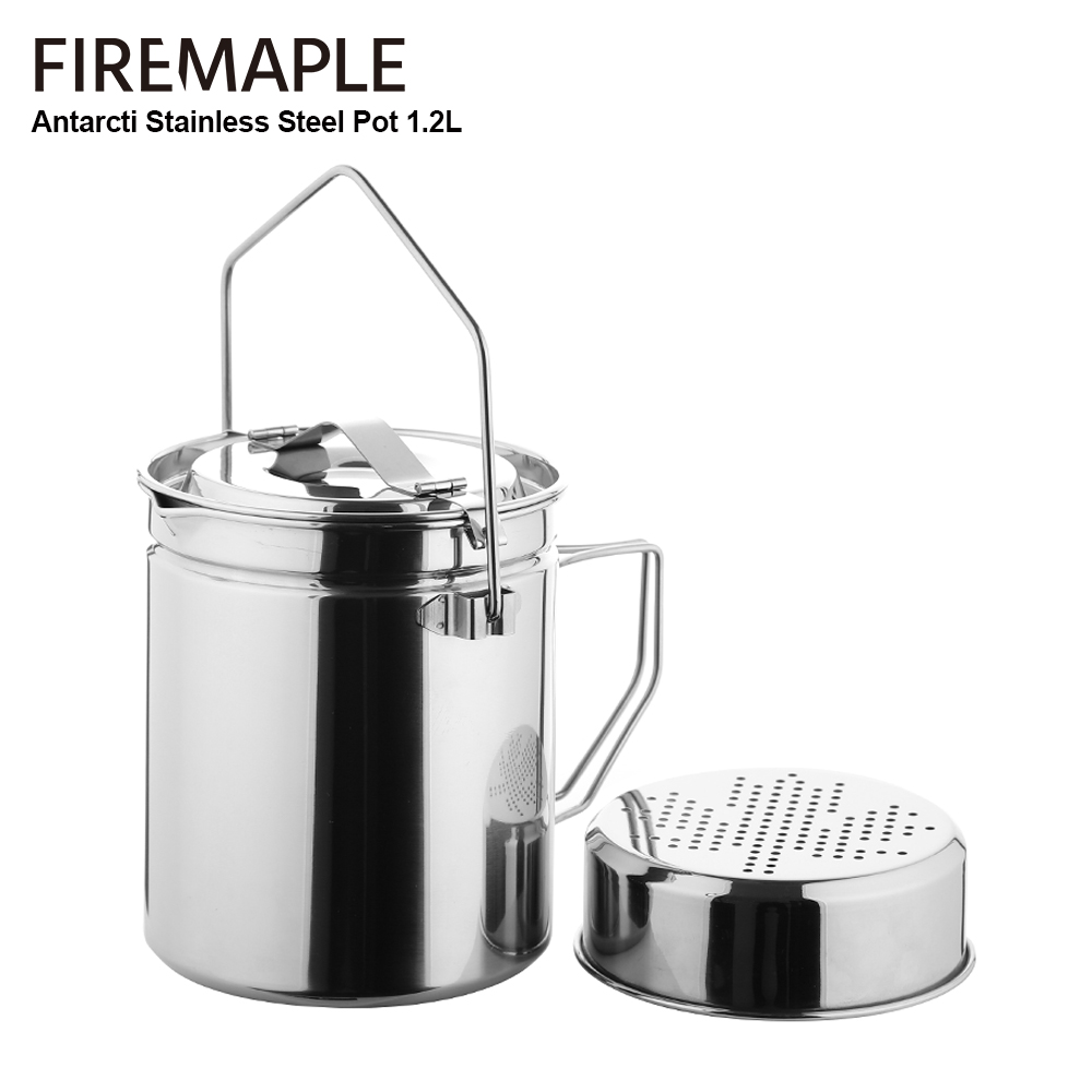 Camping Cooking System - Fire-maple 1.2lステンレス鋼スチーマーポット、ロック可能な蓋付きアンタクティブビークラフトポットハイキングキャンプ用木製調理器具セット