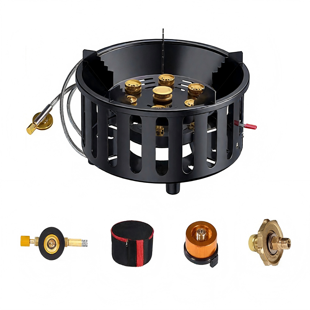 Camping Cooking Burner - 高出力7芯21000Wポータブルキャンプストーブ、強風対応屋外ガスバーナー、電子点火式で強力な火力調理可能