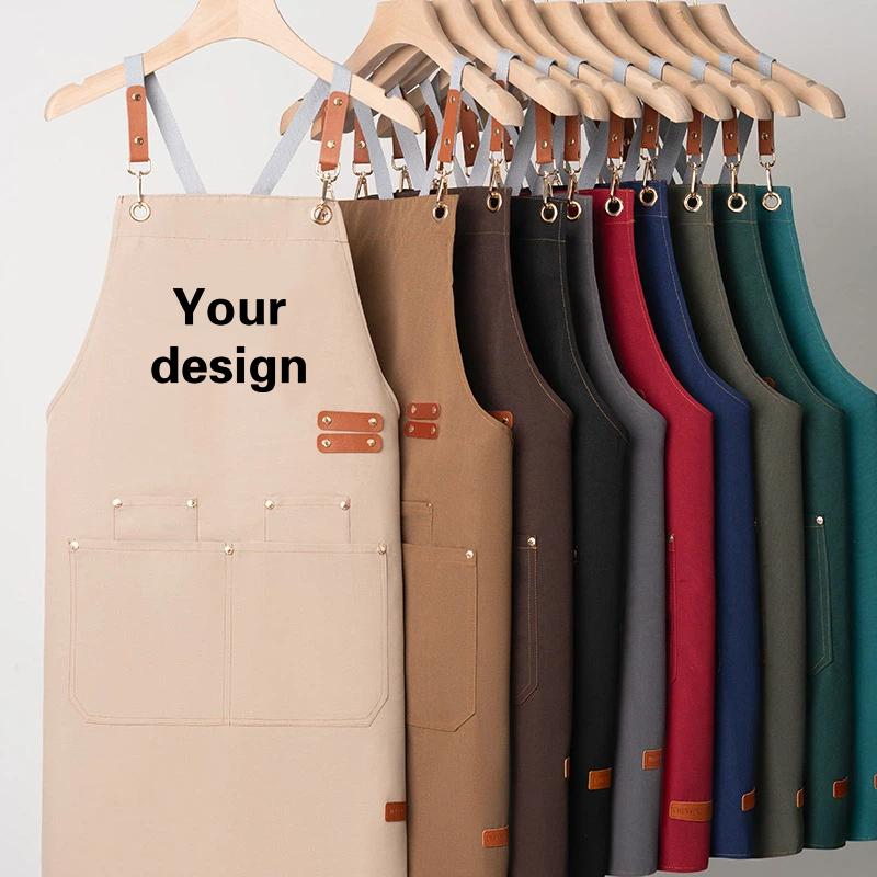 Camping Cooking Apron - 防水キャンバスエプロンカスタムロゴ印刷ケータリング専門バリスタミルクティーショップネイルアートキッチン作業服女性