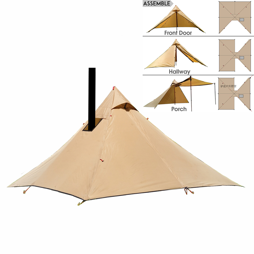 Camping Cooking Tent - アウトドア用2人用超軽量マウンテンギア、2ドアスパイアテント、防水キャンプ用、煙突穴付きホットテントキャンプ
