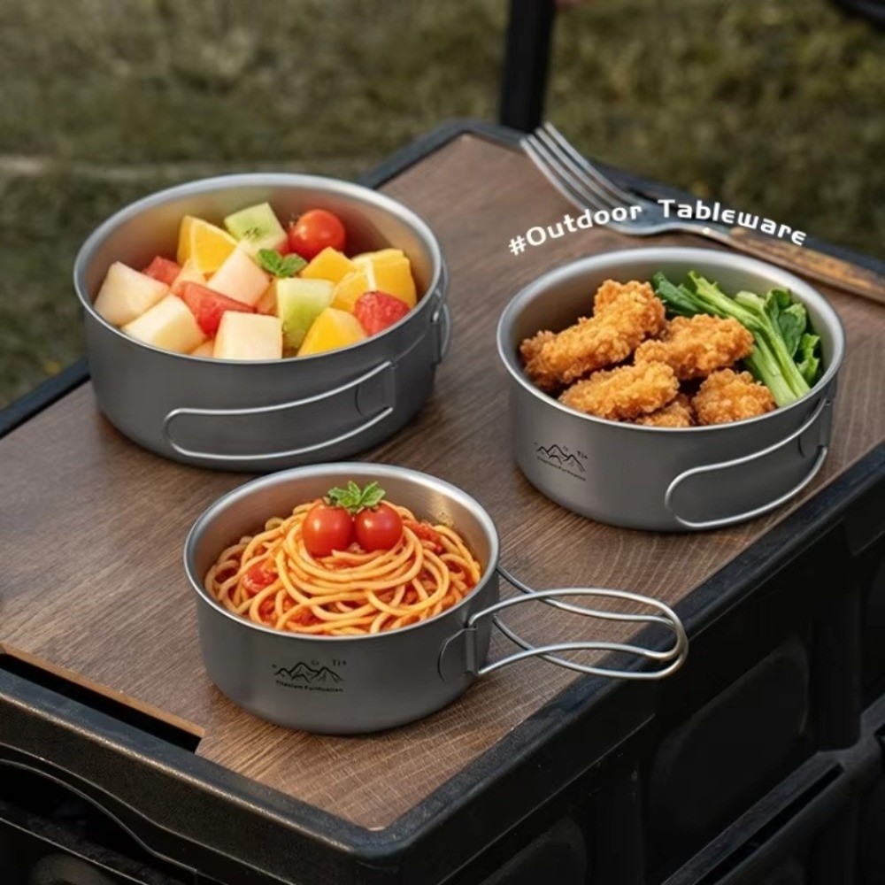 Camping Cooking Noodles - 携帯用超軽量キャンプポット 折りたたみ式ハンドル チタン製インスタントラーメンボウル 調理器具 ハイキング・ピクニック・キャンプ用