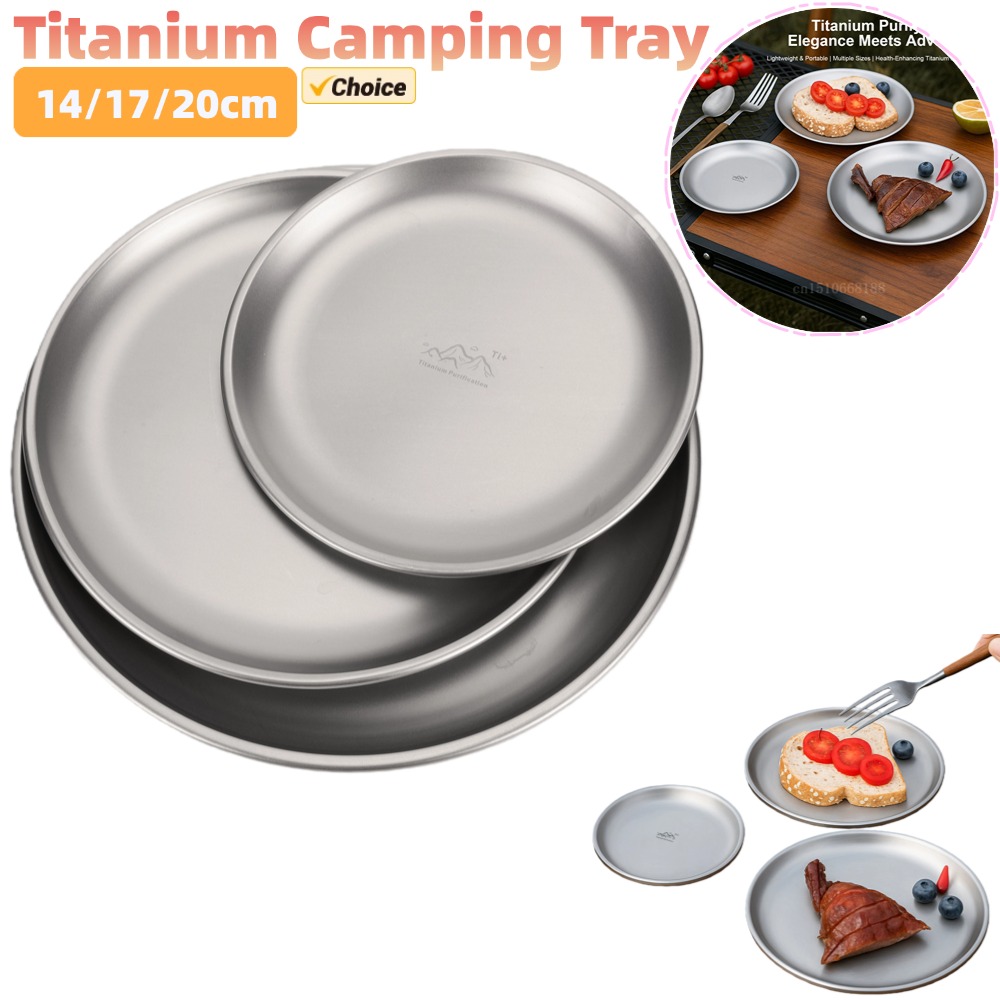 Camping Cooking System - 14/17/20 センチメートルチタンキャンププレート 1/3 個キャンプセットキャンププレートフルーツサラダトレイチタンピクニック用品アウトドア用品