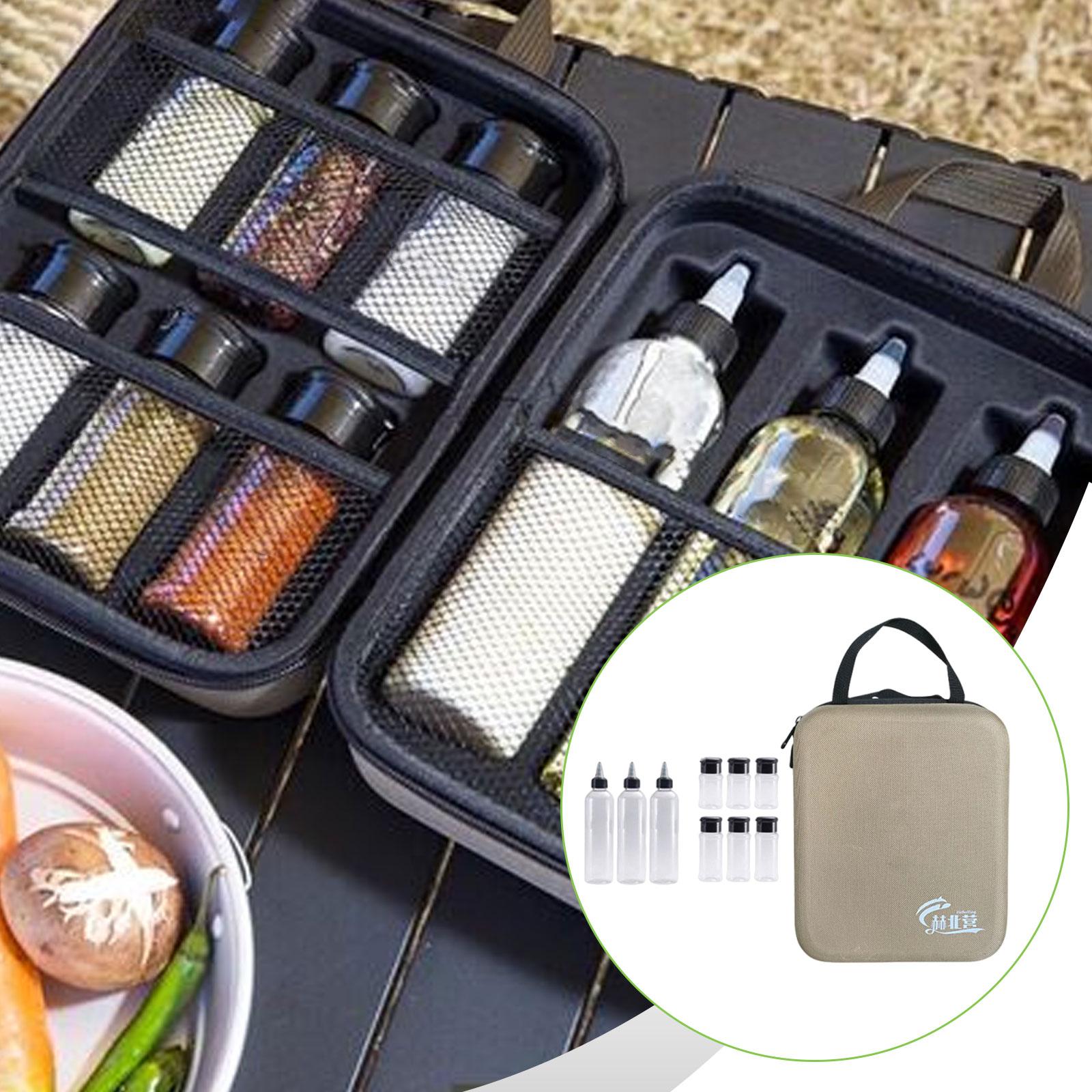 Camping Cooking Oil - 11x キャンプ用スパイスジャーキット 耐久性、調味料セット、プレミアム、EVAハードケース スパイスコンテナ 旅行、ハイキング、アウトドアにポータブル