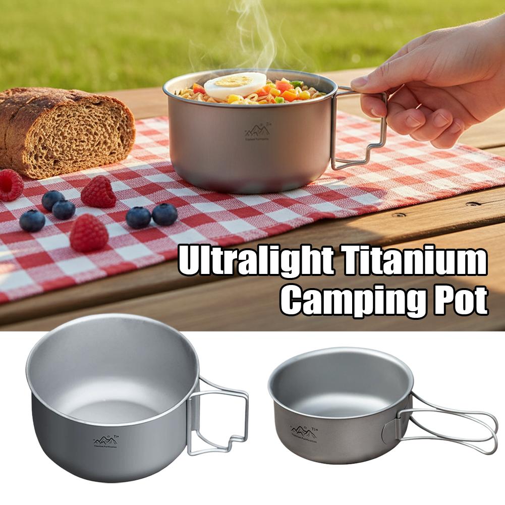 Camping Cooking Noodles - チタンコーティングされたアウトドアクッキングポット折りたたみ式ポータブルキャンプ調理器具軽量多機能インスタントラーメンボウル