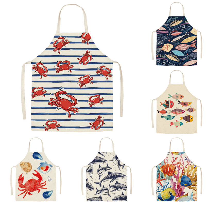 Camping Cooking Apron - 漫画のプリントが施された綿とリネンの生地,1ピース,ノースリーブのTシャツ,家庭用クリーニングツール,55x68cm