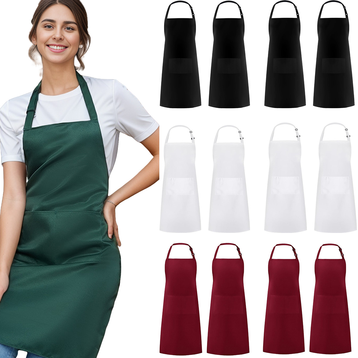 Camping Cooking Apron - 2点セット; シンプルな無地のエプロン、ポケット2つ付き; キッチン用調節可能なシェフエプロン、男性にも女性にも適しています。
