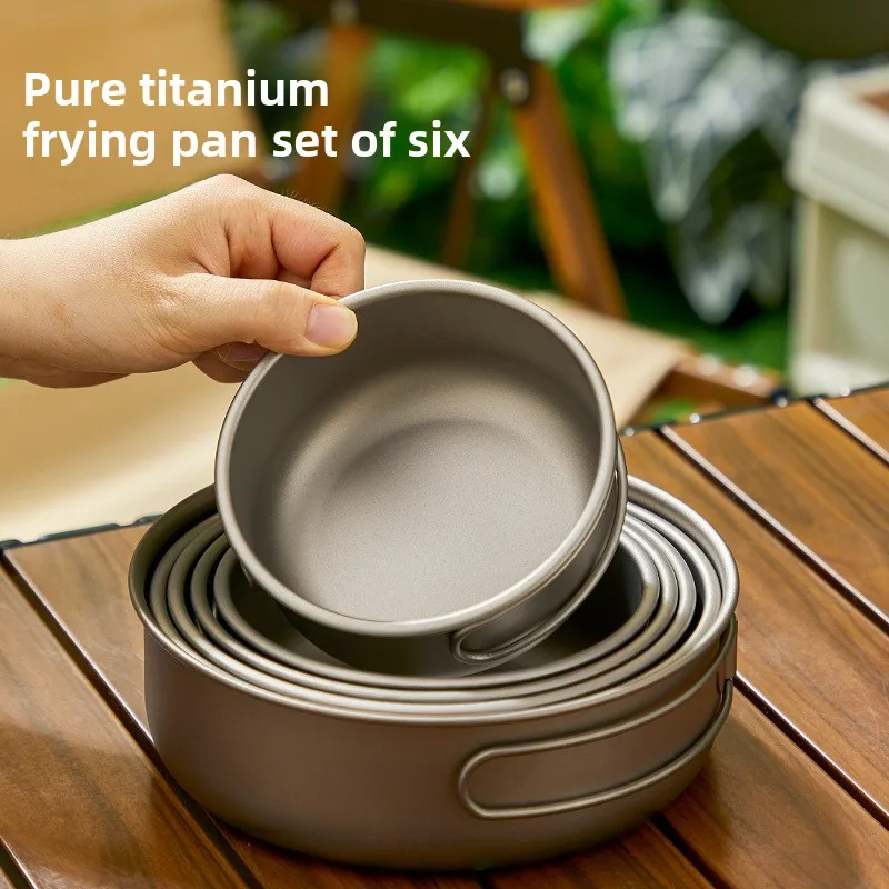 Mess Kit Titanium - チタンアウトドアポットセットピクニックキャンプセット食器折りたたみ軽量ポータブルスープポット調理ポットセット