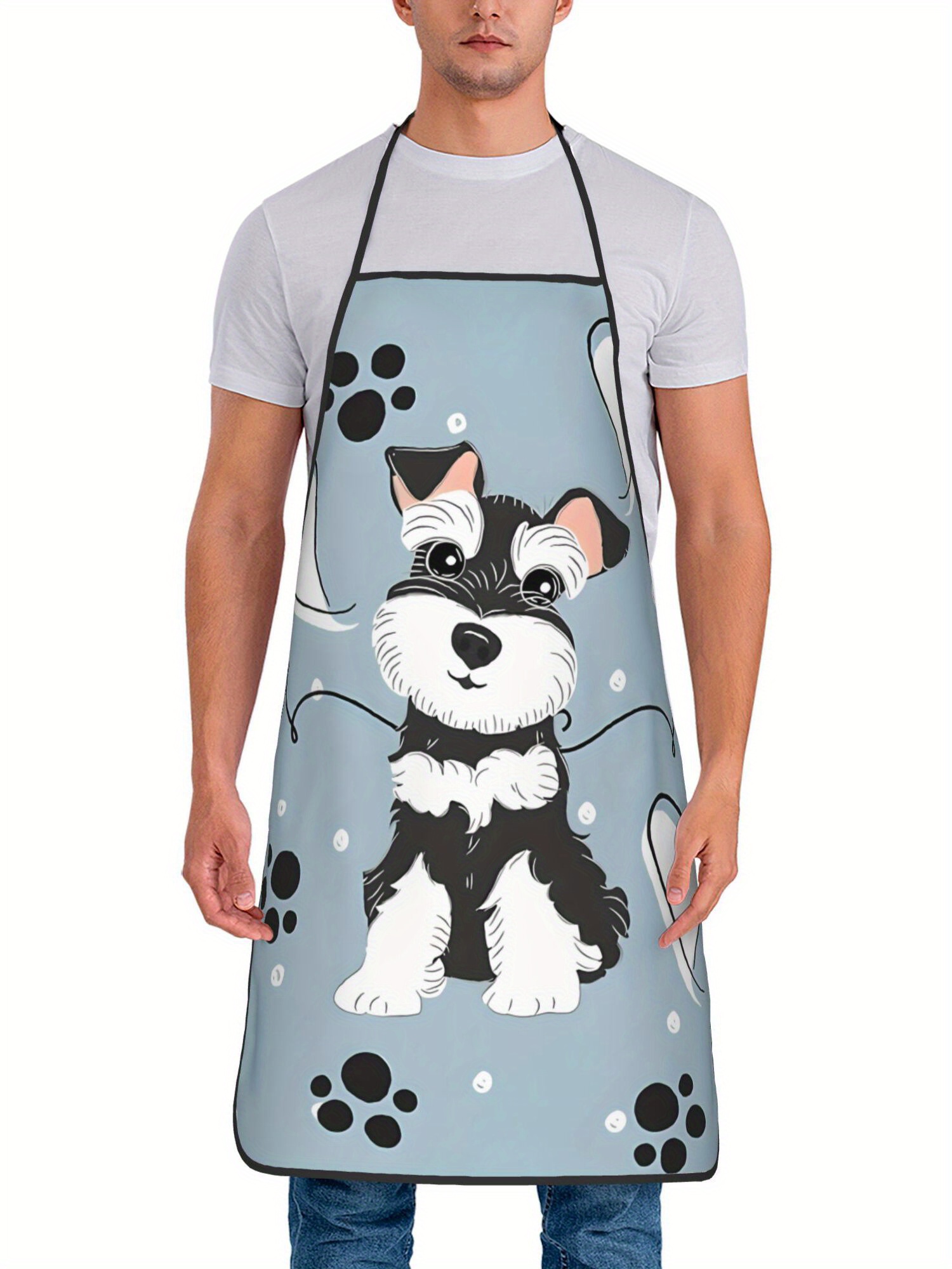 Camping Cooking Apron - 愛する黒と白のミニチュアシュナウザー面白いエプロン クックレストランプリント 男性と女性向け 洗濯機で洗えます