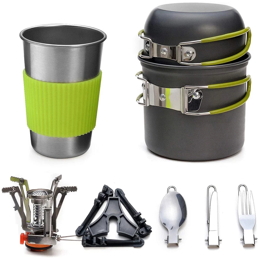 Camping Cooking Set With Bag - キャンプ調理器具キット ストーブ付き アウトドアクッキングセット アウトドアポット 旅行食器 キッチン