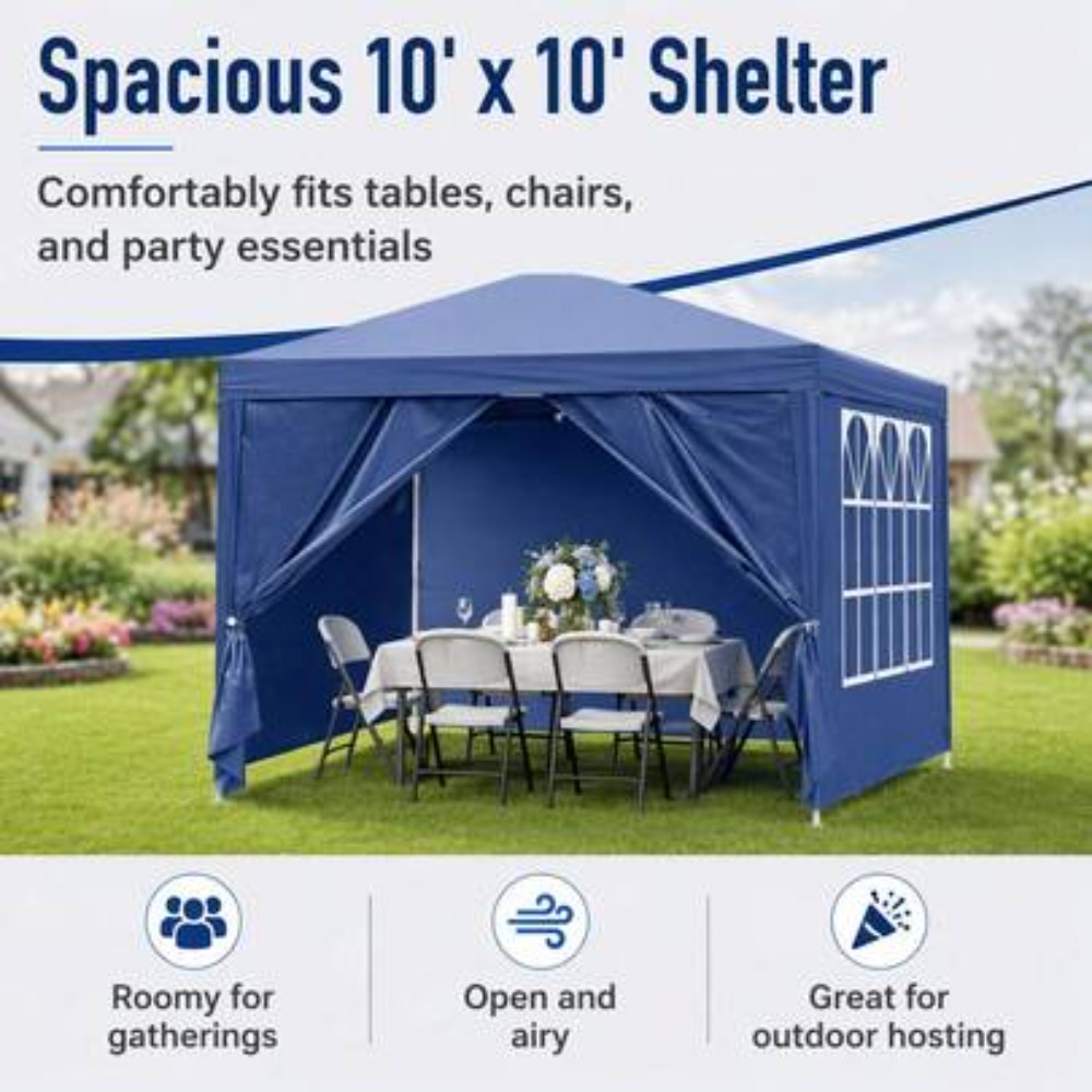 Camping Cooking Tent - 10x10 ポップアップガゼボ アウトドアキャノピーテント メッシュサイドウォール付き、防水パティオガゼボ 裏庭ガーデン芝生用、ポータブルサンシェードシェルター 結婚式