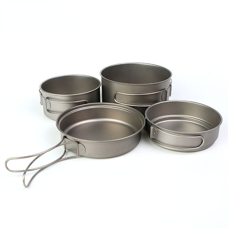 Camping Cooking Noodles - 650mlまたは1050mlセットポット組み合わせアウトドア純チタンピクニックポットポータブルクッキングキャンプインスタントラーメンポット調理器具新品
