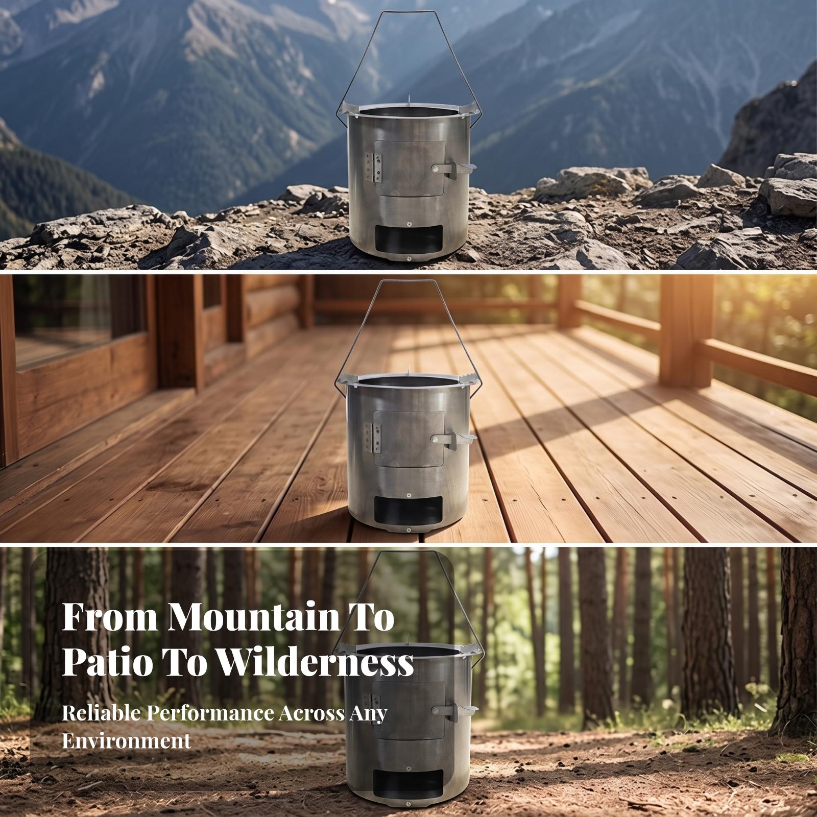 アウトドア料理用エコノミー薪ストーブ、鍋ホルダーとヒンジ付き - Camping Cooking Meals のレビューと価格