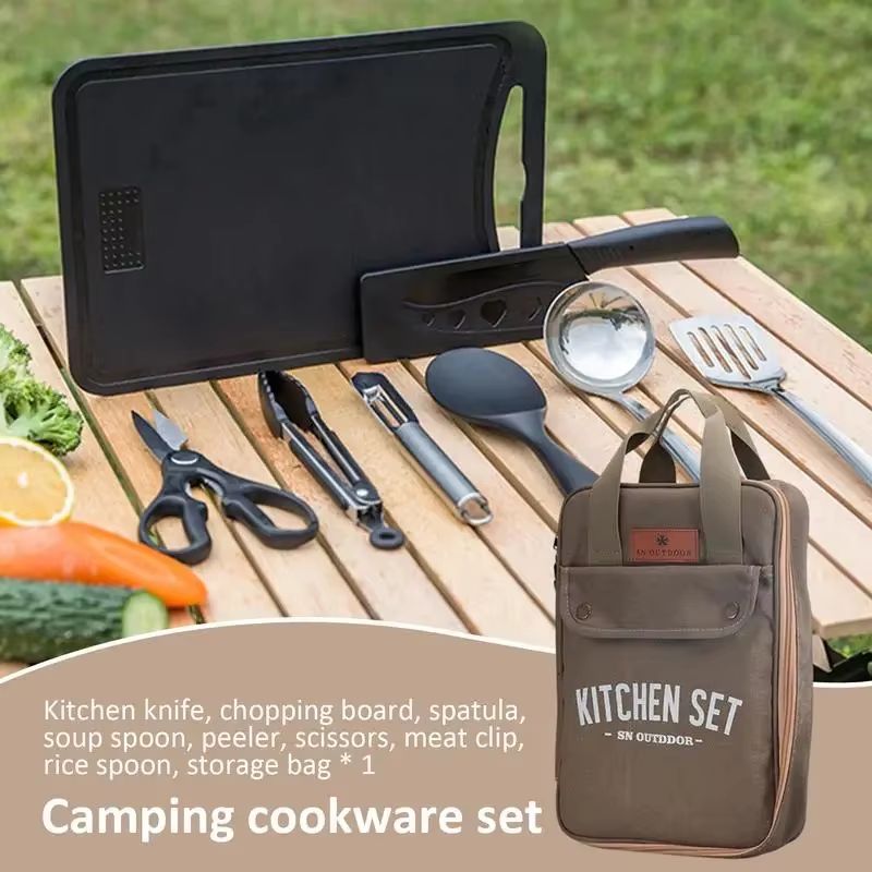 8 個キャンプキッチン調理器具セットポータブルバッグアウトド - Camping Cooking Set With Bag のレビューと価格