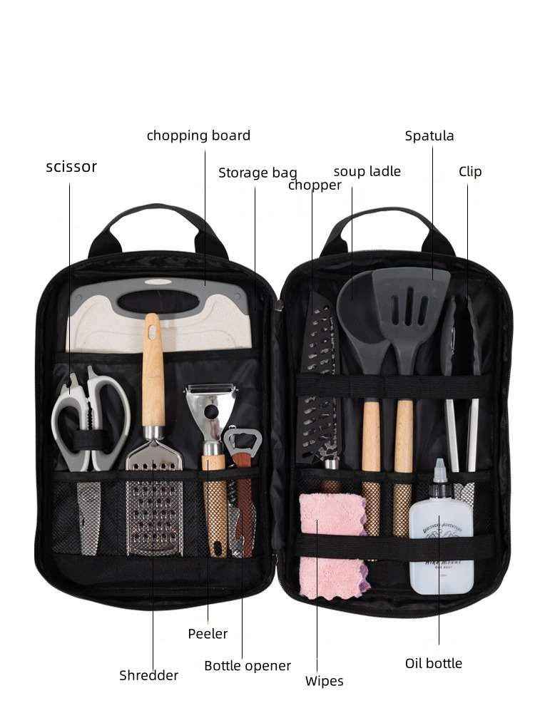 キャンプ用調理器具アクセサリーセット、12個入りポータブル調 - Camping Cooking Set With Bag のレビューと価格