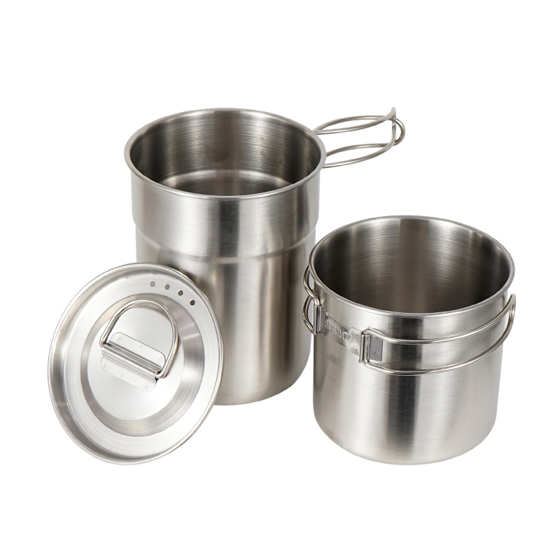 2 ピース/セットキャンプケトルステンレス鋼調理ケトルキャン - Camping Cooking Set With Kettle のレビューと価格