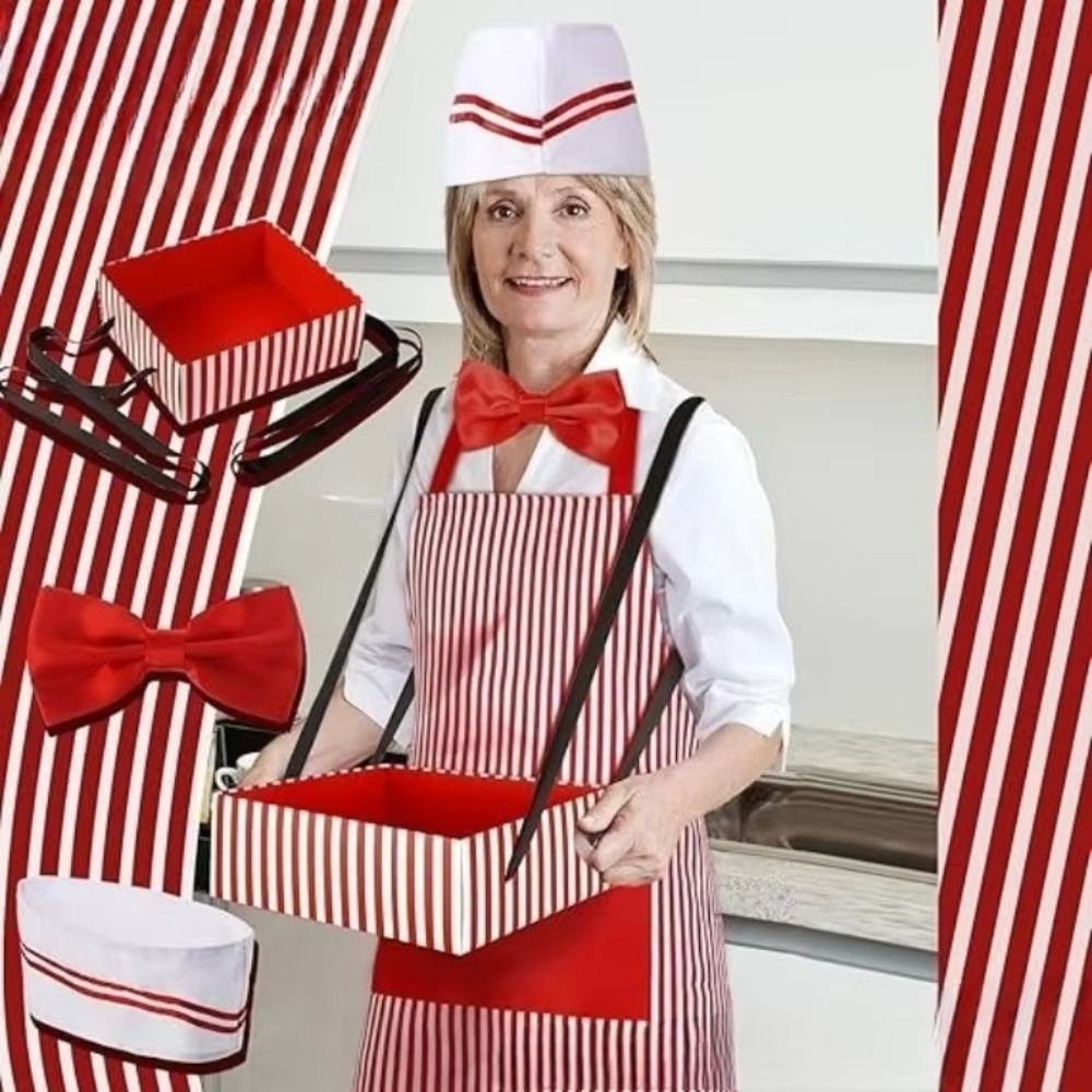 カーニバルサーカスウェイターコスプレエプロン帽子付き赤と白の - Camping Cooking Apron のレビューと価格
