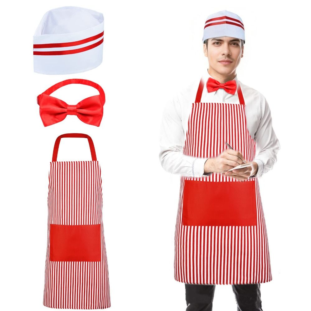 カーニバルサーカスウェイターコスプレエプロン帽子付き赤と白の - Camping Cooking Apron のレビューと価格