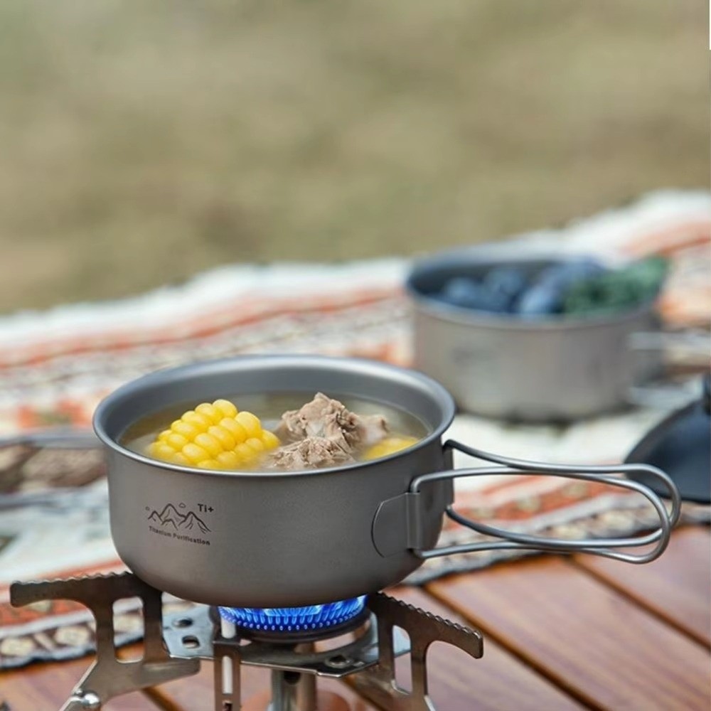 ポータブル超軽量キャンプポット チタン製折りたたみハンドル  - Camping Cooking Noodles のレビューと価格