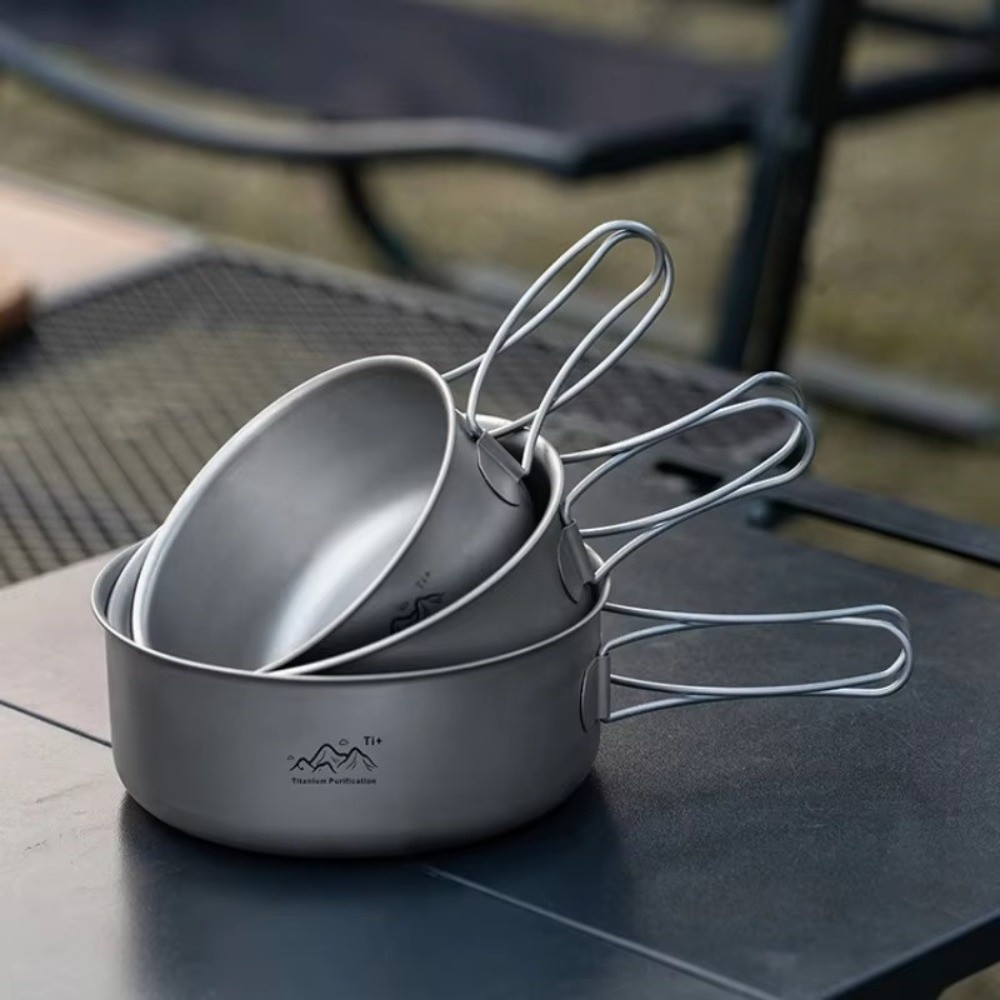 ポータブル超軽量キャンプポット チタン製折りたたみハンドル  - Camping Cooking Noodles のレビューと価格