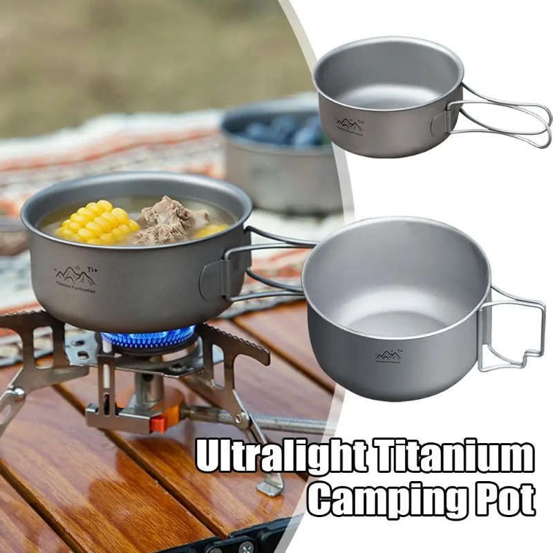 超軽量チタンキャンプポット折りたたみ式ポータブルピクニックキ - Camping Cooking Noodles のレビューと価格