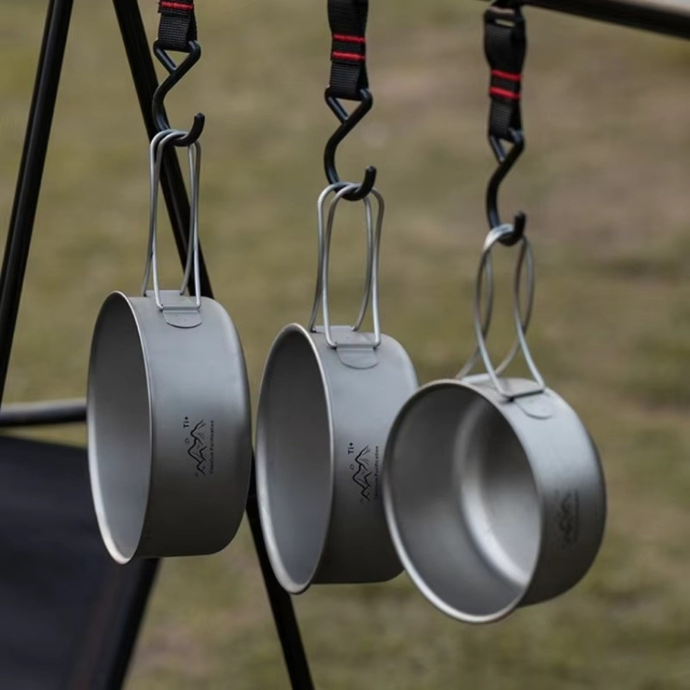 アウトドア超軽量キャンプポット チタン製折りたたみハンドル  - Camping Cooking Noodles のレビューと価格