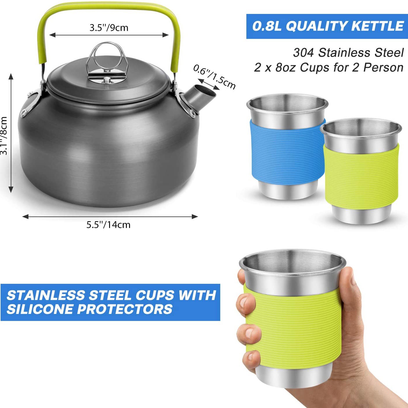 2～3人用キャンプクッキングセット アルミ製鍋 フライパン  - Camping Cooking Set With Kettle のレビューと価格