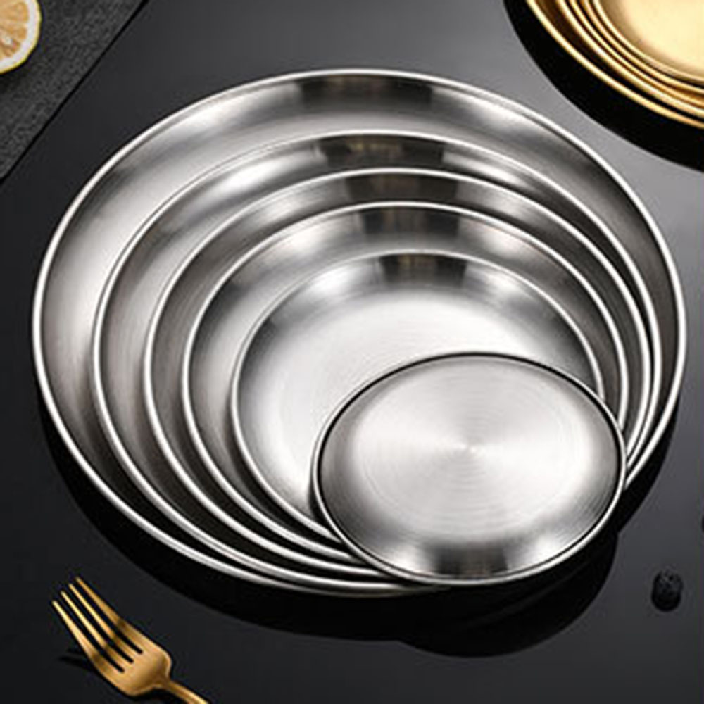 8 個金属ダイニング皿ステンレス鋼ラウンドプレート浅いトレイ - Camping Cooking Meals のレビューと価格