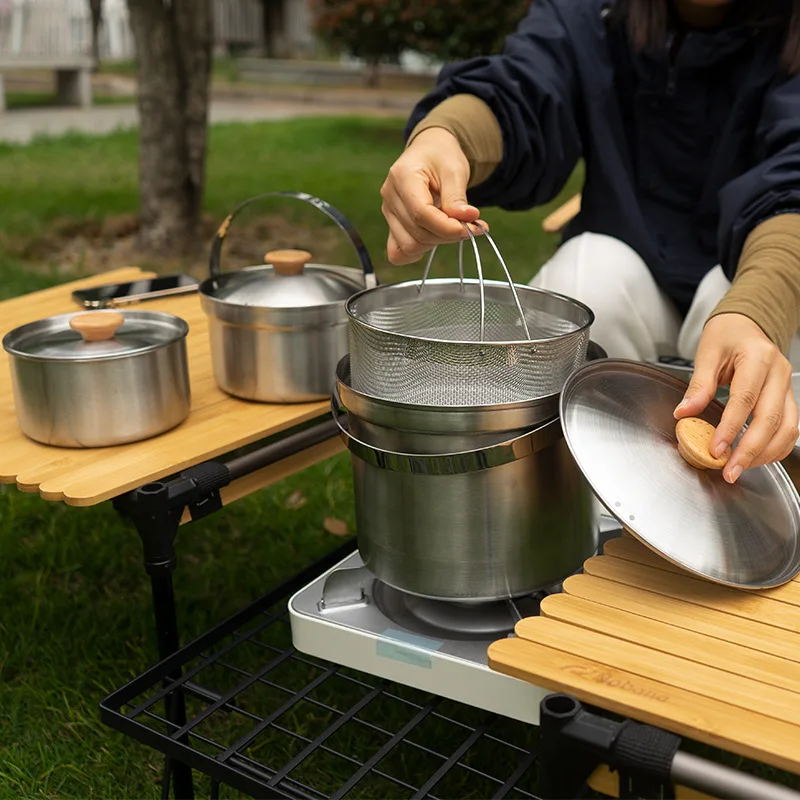 2026 新しい屋外ステンレス鋼ポットセットキャンプファミリ - Camping Cooking Set With Bag のレビューと価格