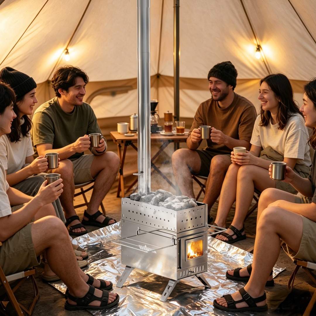 持ち運び可能な薪ストーブ、ステンレス製のテント用ヒーター。キ - Camping Cooking Tent のレビューと価格