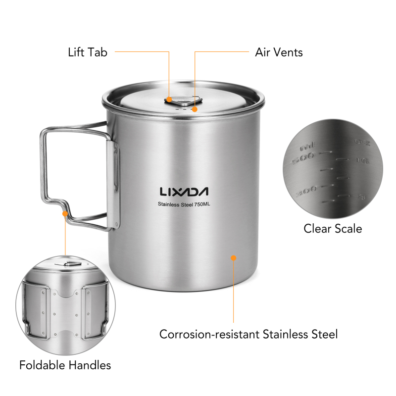 Lixada-折りたたみ式ハンドルと蓋付きステンレススチール - Camping Cooking Set With Bag のレビューと価格
