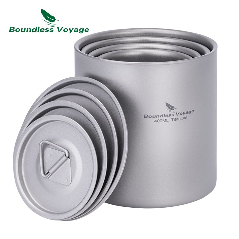 無限の航海-ふた付きチタン二重壁カップ、積み重ね可能な金属製 - Mess Kit Titanium のレビューと価格