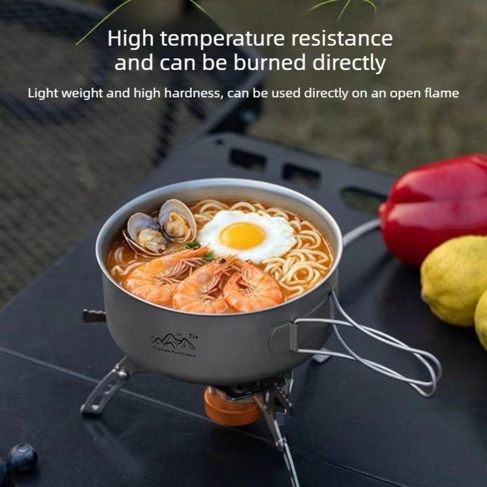 携帯用超軽量キャンプポット 折りたたみ式ハンドル チタン製イ - Camping Cooking Noodles のレビューと価格