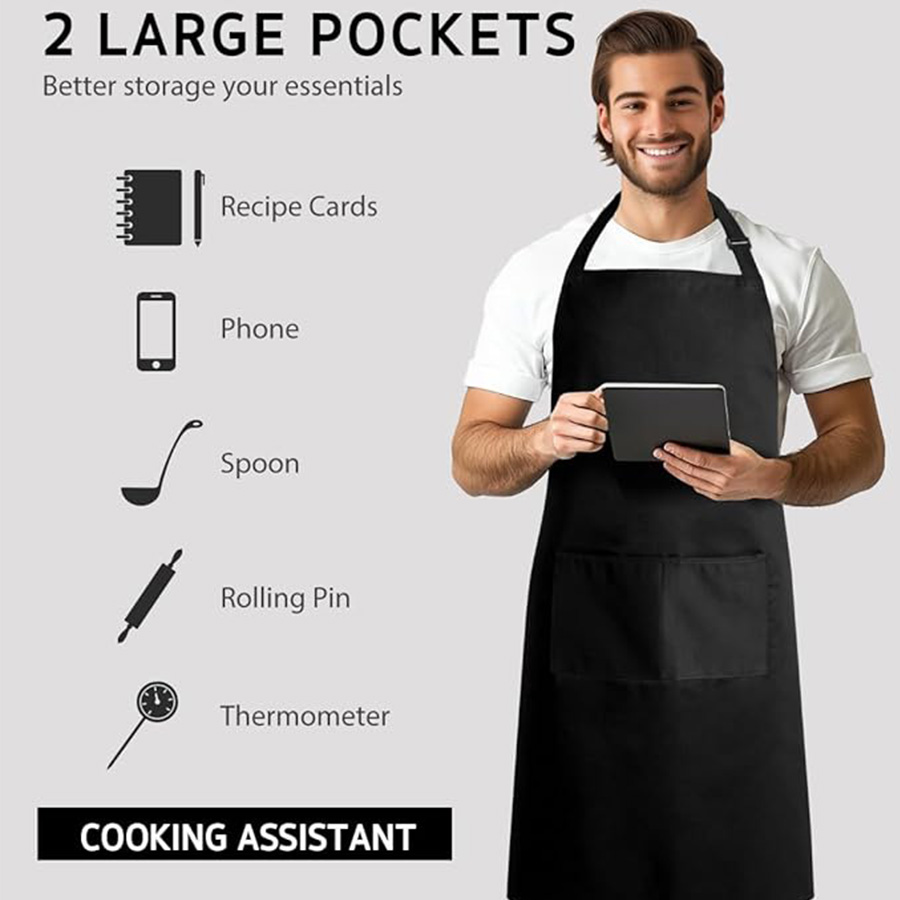 2点セット; シンプルな無地のエプロン、ポケット2つ付き;  - Camping Cooking Apron のレビューと価格