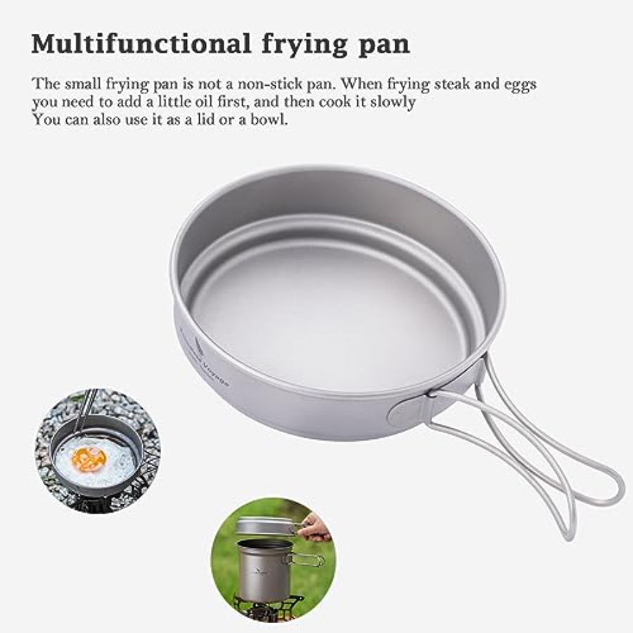 折りたたみハンドル付きチタン製ポットパンセット - 超軽量ポ - Mess Kit Titanium のレビューと価格