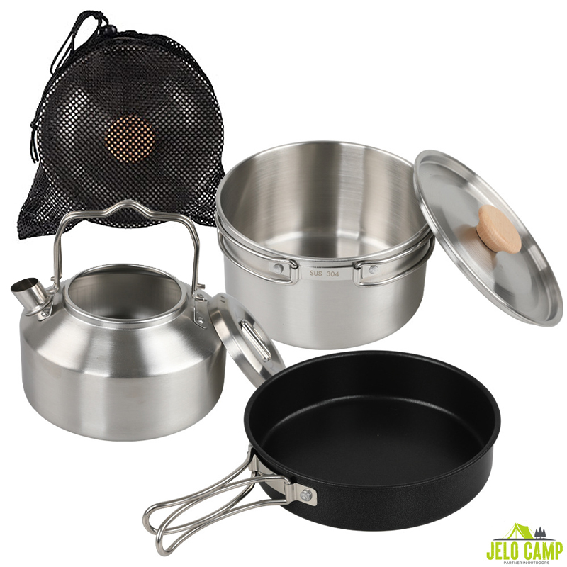 高級304ステンレス鋼キャンプ調理器具セット＆アウトドアハイ - Camping Cooking Set With Kettle のレビューと価格
