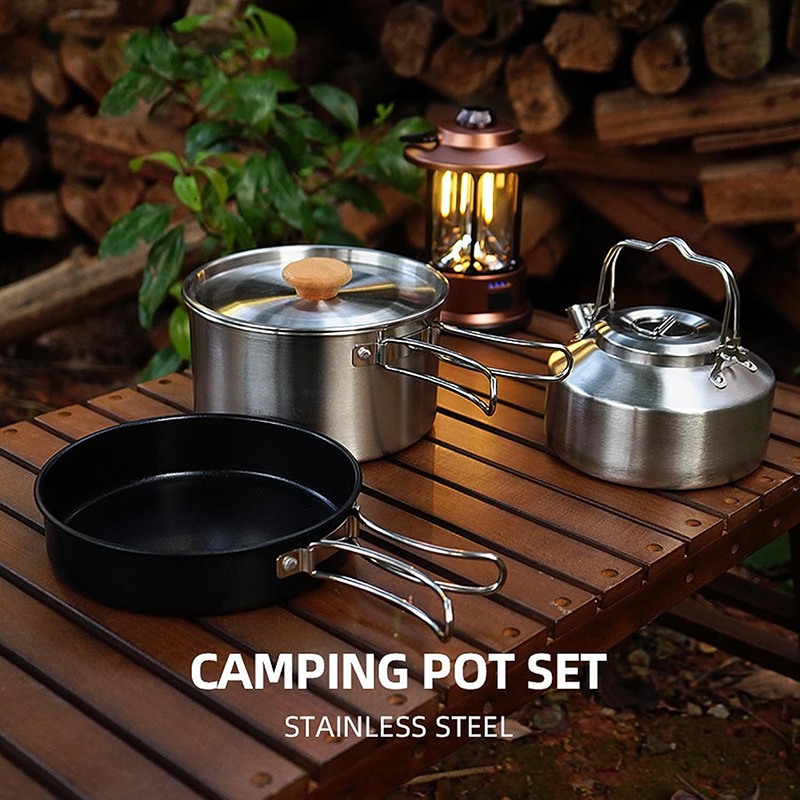 高級304ステンレス鋼キャンプ調理器具セット＆アウトドアハイ - Camping Cooking Set With Kettle のレビューと価格
