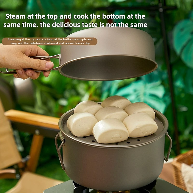 チタンアウトドアポットセットピクニックキャンプセット食器折り - Mess Kit Titanium のレビューと価格